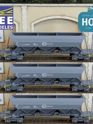 Coffret 3 wagons trémie type EX "ECR" SNCF Ep VI HO REE WB-ECR-1 - Sale
