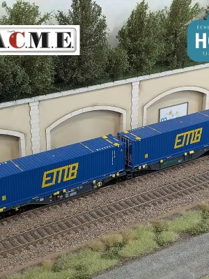 Jetzt verfügbar | Wagon multimodal articulé 90‘ type Sggmrss MFD Rail avec 2 caisses mobiles "EMB" EP V-VI HO ACME 40395