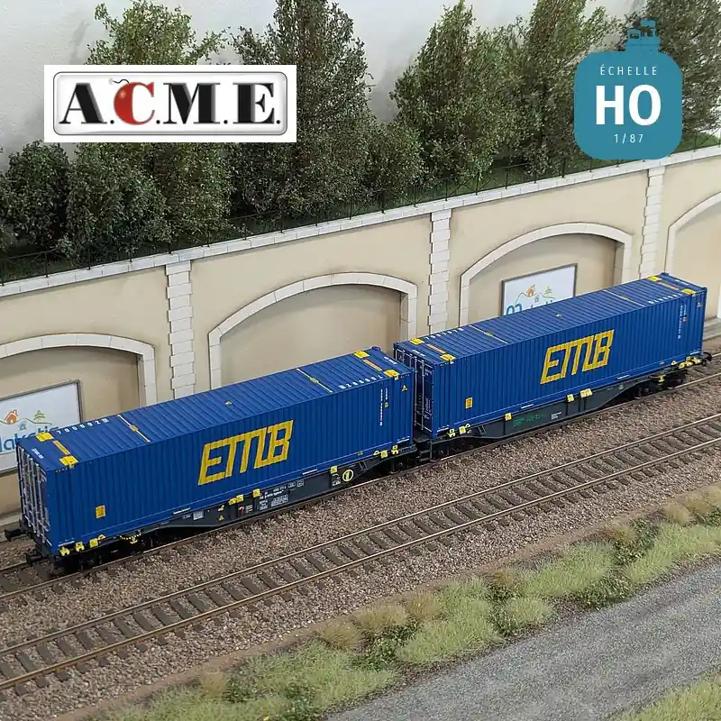 Jetzt verfügbar | Wagon multimodal articulé 90‘ type Sggmrss MFD Rail avec 2 caisses mobiles "EMB" EP V-VI HO ACME 40395