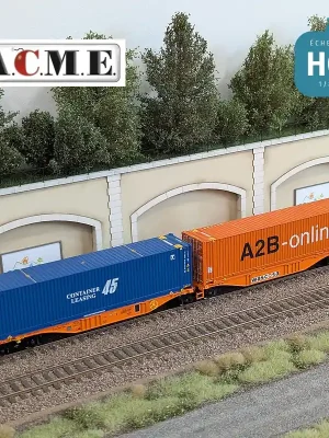 Markenqualität | Wagon multimodal articulé type Sggmrss Wascosa 90‘ avec 2 caisses mobiles EP V-VI HO ACME 40385