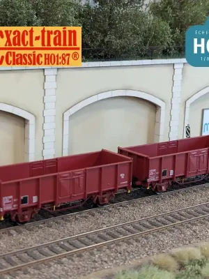 Herstellerpreis - Set 2 wagons tombereaux UIC II .E EUROP boîtes d’essieux OCEM/SKF, roues Leonard et pleines SNCF Ep IV HO Exact-Train EX23952