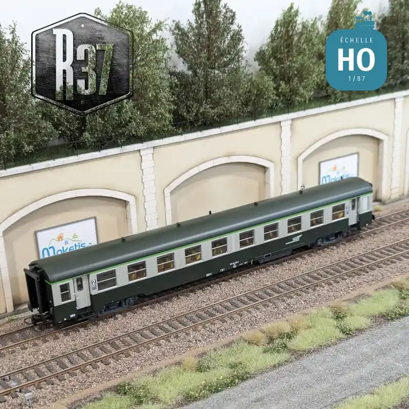 Voiture voyageurs USI B10t courte bogie Y16 vert/gris SNCF Ep V avec éclairage HO R37 42505 - Extra-Rabatt