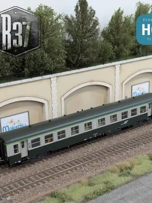 Jetzt zugreifen | Voiture voyageurs USI B4t4 longue bogie Y24 vert/gris SNCF Ep V avec éclairage HO R37 42525