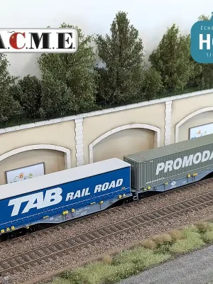Wagon multimodal articulé 90‘ type Sggmrss Ermewa avec 2 caisses mobiles "TAB Railroad et Promodal" EP VI HO ACME 40496 | Ausverkauf