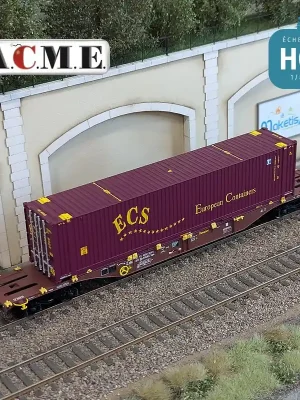 Rabatt | Wagon multimodal type Sgns Touax 60‘ avec container "ECS" EP V-VI HO ACME 40536