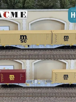 Preis gesenkt - Set de 2 wagons multimodaux type Sgns VTG 60‘ avec containers "MSC" EP V-VI HO ACME 45154