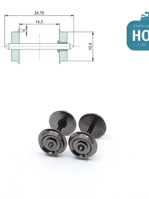 Essieux NEM (2 pcs) pour wagon Roco diamètre 10,4 mm HO MAK6140 - Aktion