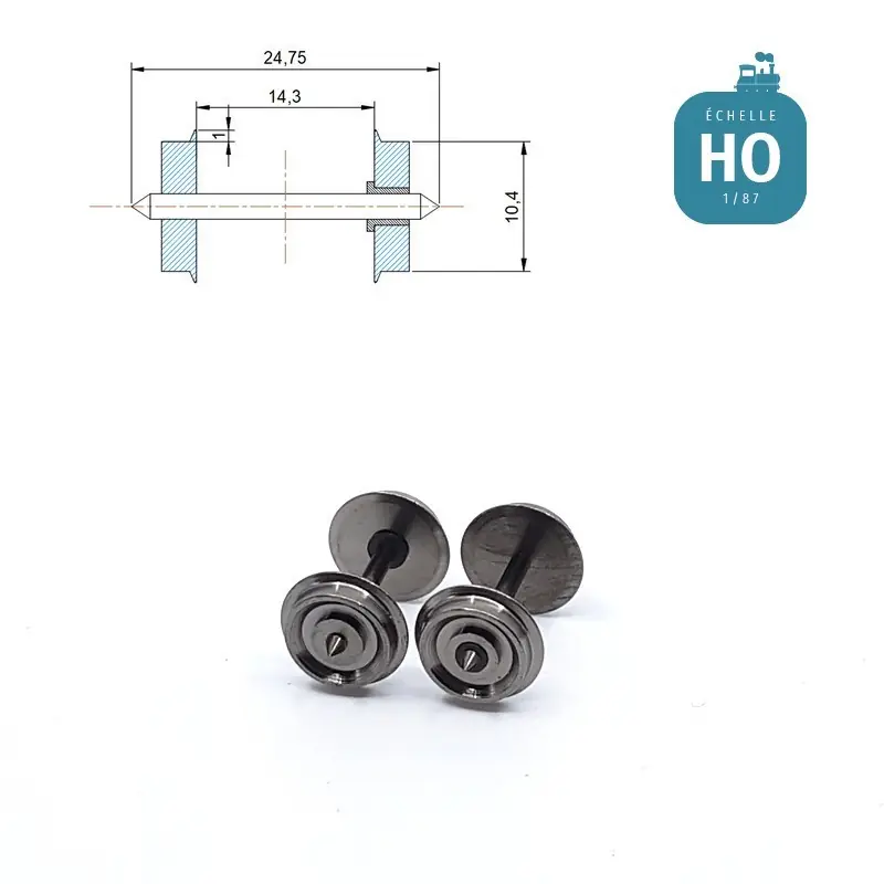 Essieux NEM (2 pcs) pour wagon Roco diamètre 10,4 mm HO MAK6140 - Aktion