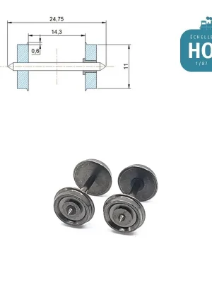 Einfache Rückgabe | Essieux RP25 (2 pcs) pour wagon Roco diamètre 11,0 mm HO MAK8112