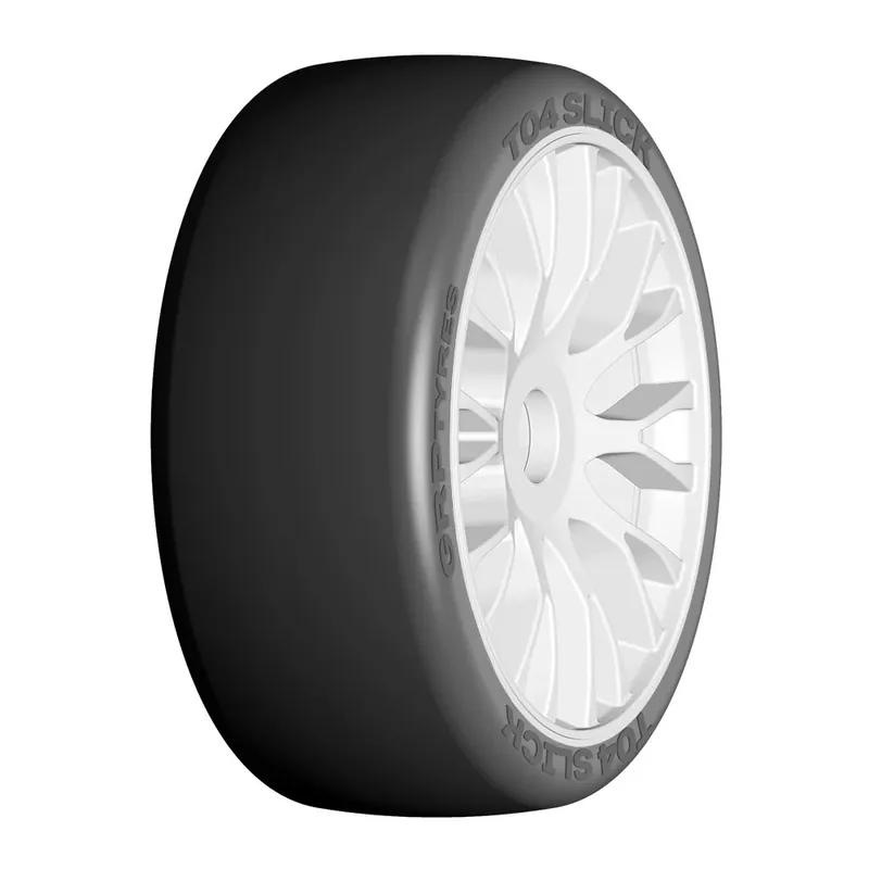 Herstellerpreis - GRP Pneus X-Tech 1/8 GT T04 Slick + Jantes Rigid Blanches (x2) GTJ04