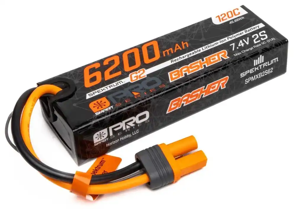 Spektrum Accu lipo Smart G2 Pro Basher 2S 7.4v 6200mah 120C Hard Case IC5 - Letzte Chance