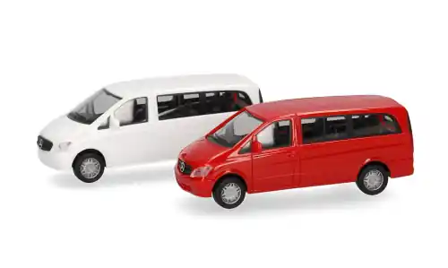 Mercedes 2er Set Vito Bus (W639), weiss/rot, 2010, 1 87, Herpa MiniKit - Letzte Stücke