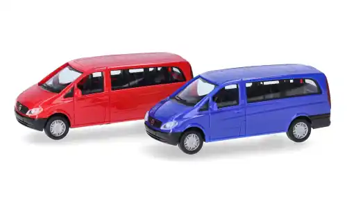 Bestseller - Mercedes 2er Set Vito Bus (W639), rot/blau, 2003, 1 87, Herpa MiniKit