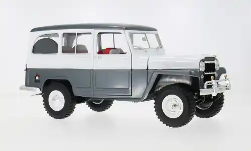 Jeep Willys Station Wagon Box Van, grau/beige, 1955, 1 18, Lucky Die Cast | Expressversand