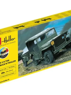 Zertifiziert - Militärfahrzeugmodell Starter Kit US 1/4 Ton Truck‘N Trailer - Heller