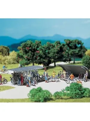 Zertifiziert | Modélisme HO Accessoires de décor 2 râteliers à vélos avec bicyclettes - Faller