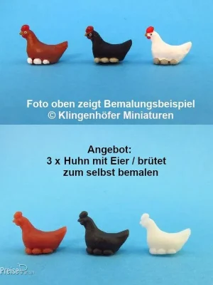Klingenhöfer Miniaturen 0-TH03-4 - 3 x Huhn mit Eier / brütet einfarbig (1 45) - Bewährte Qualität