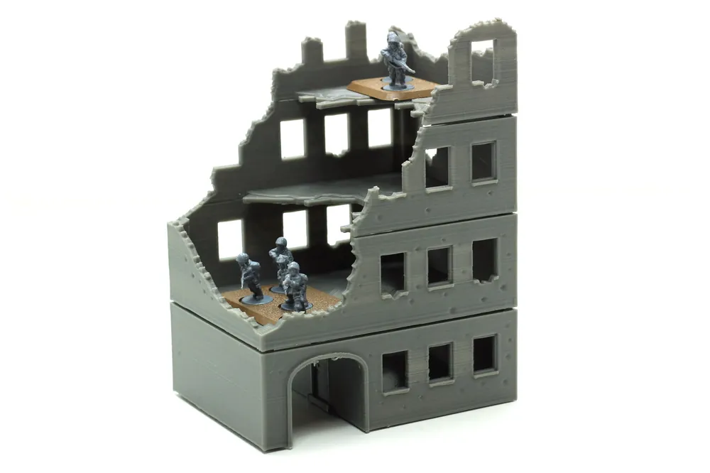 Zertifiziert | Stalingrad Ruined Residentials SRH MST2 - Tabletop Wargaming WW2 Gelände Miniatur-3D-gedrucktes Modell Flames of War & Repetiergewehr