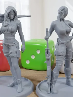 Wasteland Sniper Girls – 3D-gedruckte Minifiguren für postapokalyptische Miniatur-Tabletop-Spiele wie Zona Alfa – Fallout Wasteland - Jetzt neu