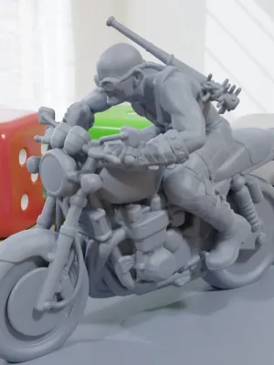 Verfügbar | Road Warrior Biker – 3D-gedruckte Minifiguren für postapokalyptische Miniatur-Tabletop-Spiele wie Zona Alfa – Fallout Wasteland