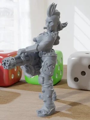 Minigun Punk Female - 3D-gedruckte RPG-Minifigur - Cyberpunk/Sci-Fi - 28mm/32mm Maßstab - Preis gesenkt