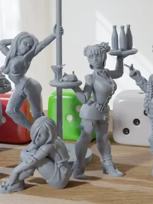 Nur für kurze Zeit | Stripclub Females Set – 3D-gedruckte Proxy-Minifiguren für Miniatur-Tabletop-Spiele mit Science-Fiction- und Cyberpunk-Thema