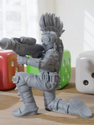 Punk-Frau mit Raketenwerfer – 3D-gedruckte RPG-Minifigur – Cyberpunk/Sci-Fi – Maßstab 28 mm/32 mm | Mega-Angebot