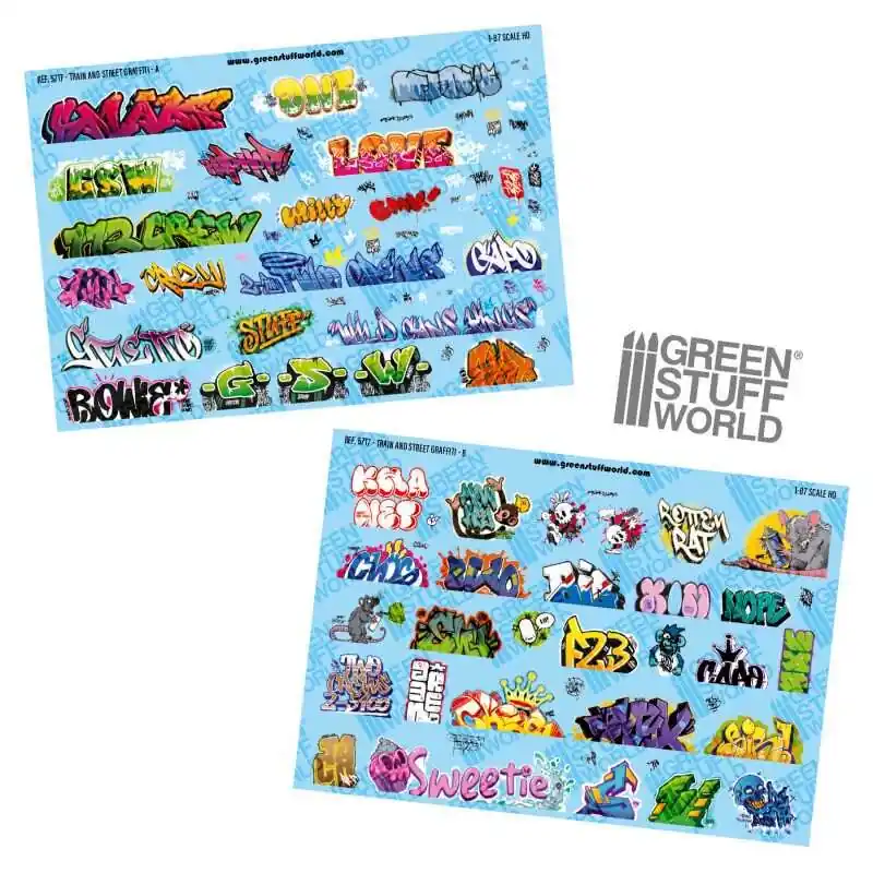 Qualitätsprodukt | Green Stuff World - Model railway graffiti decals 1 87 HO (Set-1)