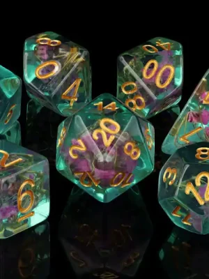 Baron of Dice - Teal with Purple Flowers RPG Dice Set (7 Pieces) - Topseller