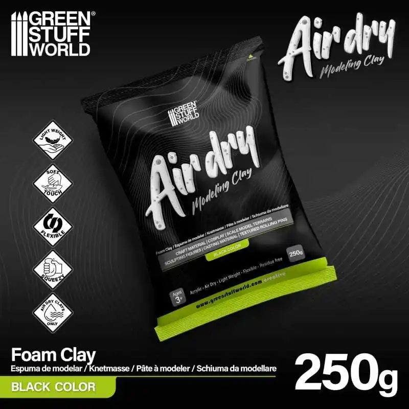 Angebot - Green Stuff World - Air Dry Foam Clay 250gr. - Black