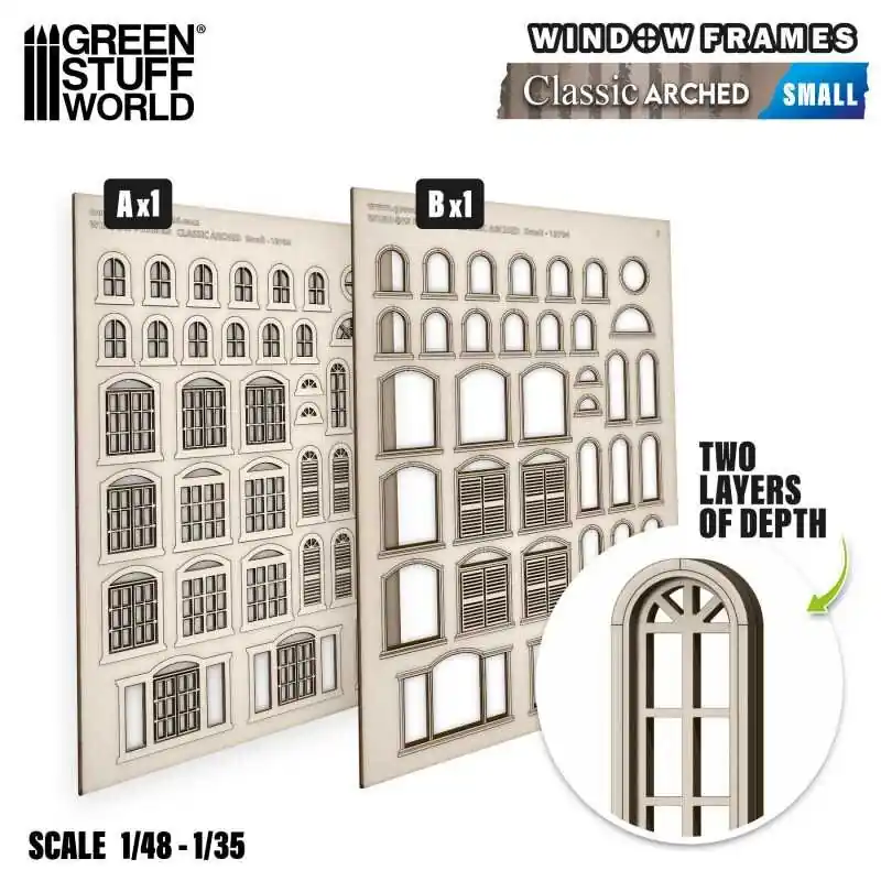 Begrenzte Stückzahl - Green Stuff World - Arched Classic Miniature Windows - Small